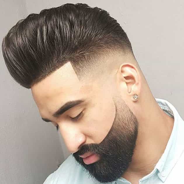 curved beard style with curved and Pompadour hair
