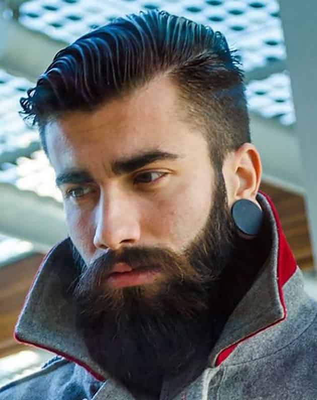 Full Beard with Long Mustache and Fade Hair