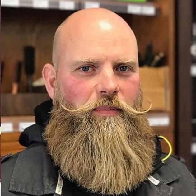 Full Long Beard with Curved Mustache and Bald Head