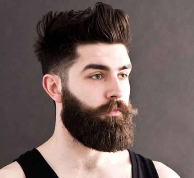 Full Long Beard with Curved Mustache and Fade Hair
