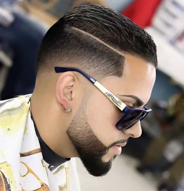 Curved beard style with back comb hair