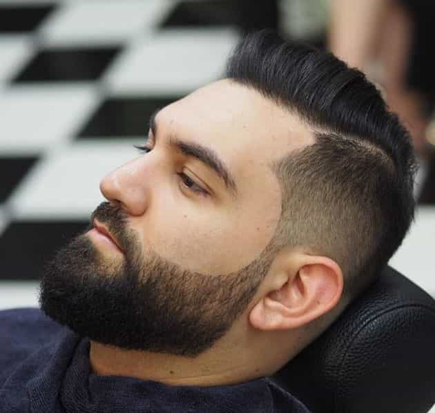 curved beard style with fade hair style