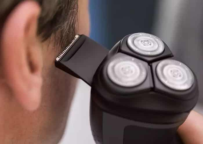 Pop-up trimmer of Philips Norelco 2300 electric shaver for precision trimming.